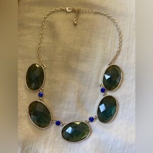 Green Glass and Blue Stone Accents‎ Bib Statement Necklace